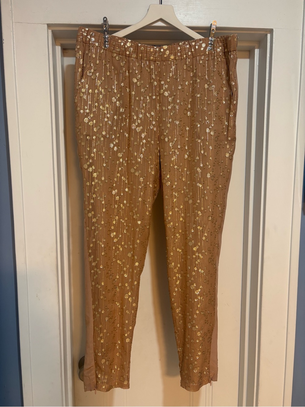 Elizabeth and James Slouchy Silk Trousers Mixed-Metal Gold & Silver Blush-Nude